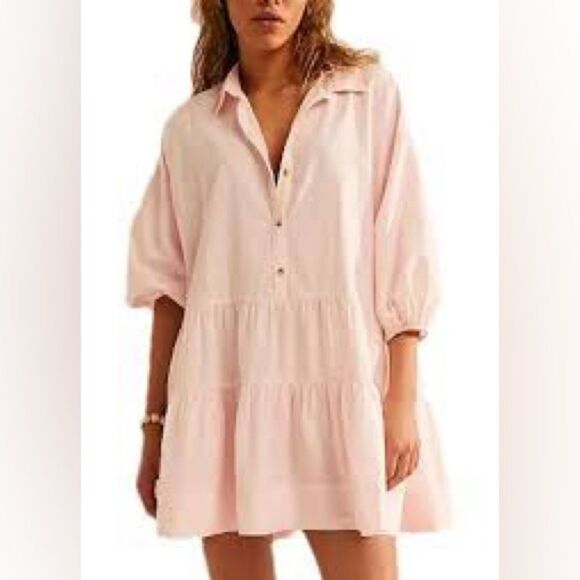 Zara Pink Blush Babydoll Dress Gold Buttons Size XS - Picture 9 of 9
